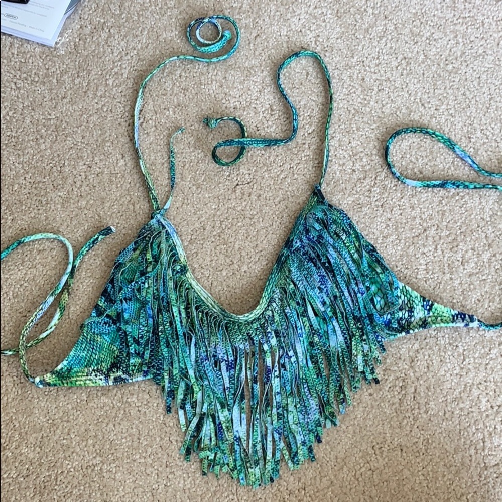 L*Space Snake Print Tassel Bikini Top